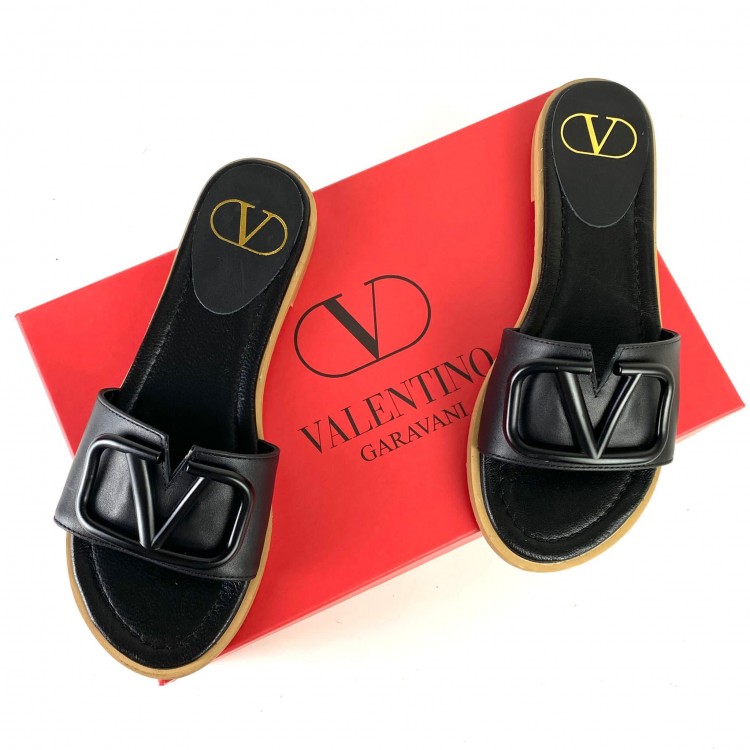 VALENTİNO VLOGO FLAT SLİDE SANDALS SİYAH